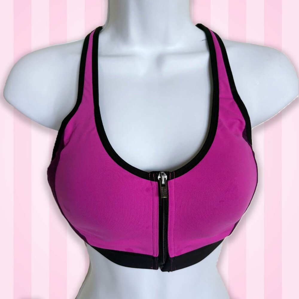 New Victoria's Secret VSX Sports Bra Hot Pink And Black Front Size 34B